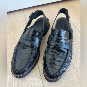 Freda Salvador Juana 8.5 lug sole sling back black croc loafers